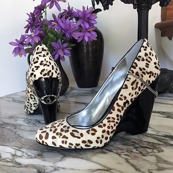 Baby Phat Shoes - Baby Phat Leopard Print Black Patent Wedge Pumps